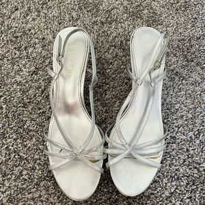 Ralph Lauren Strappy Silver Kitten Heels Sandals Size 8